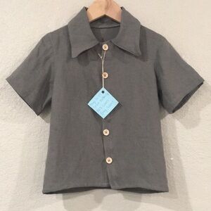 Boys 4T 100% Linen Short Sleeve Button-Up Shirt Gray Preppy Mom‎ and Pop's Kids
